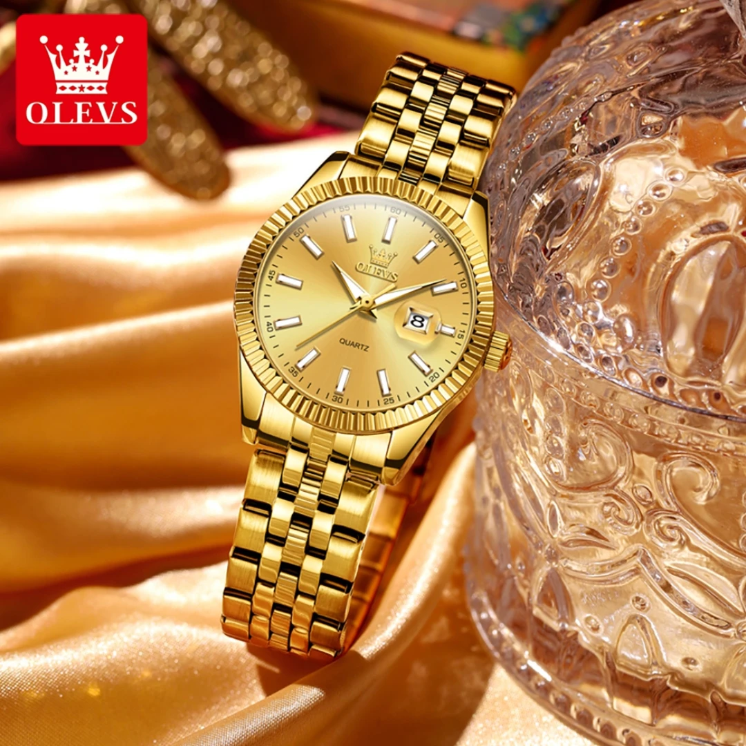 OLEVS 5593 Reloj de cuarzo de moda regalo esfera redonda correa de reloj de pulsera de acero inoxidable calendario