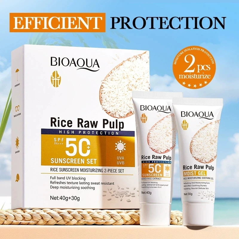2 pièces/kit BIOAQUA spf 50 riz blanc crème solaire ensembles visage corps hydratant crèmes blanchissantes bloqueur solaire crème solaire pour le
