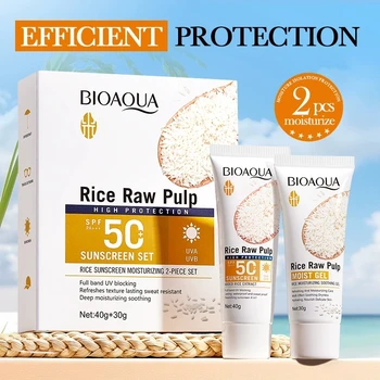 2pcs/kit BIOAQUA spf 50 White Rice Sunscreen Sets Face Body Moisturizing Whitening Creams…