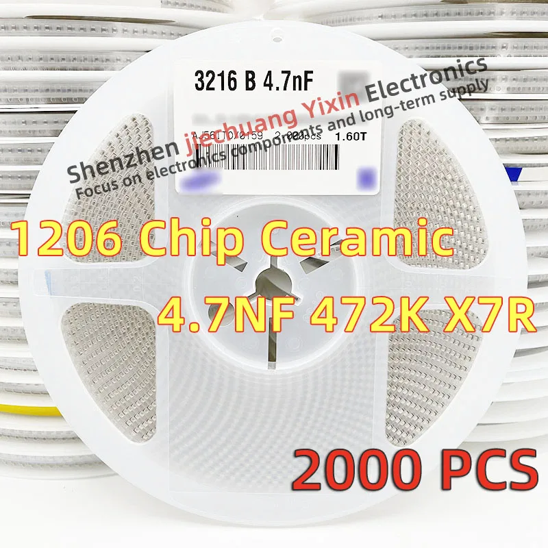 

Chip Ceramic Capacitor 1206 4.7NF 4700PF 50V 100V 250V 630V 1KV 2KV 472K 10% accuracy X7R material 3216 Capacitance 2000pcs