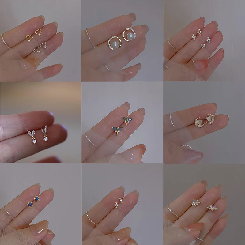 New 925 Sterling Silver Small Stud Earrings Personality Charm Mini Small Earrings Birthday Gift for Women Exquisite Jewelry