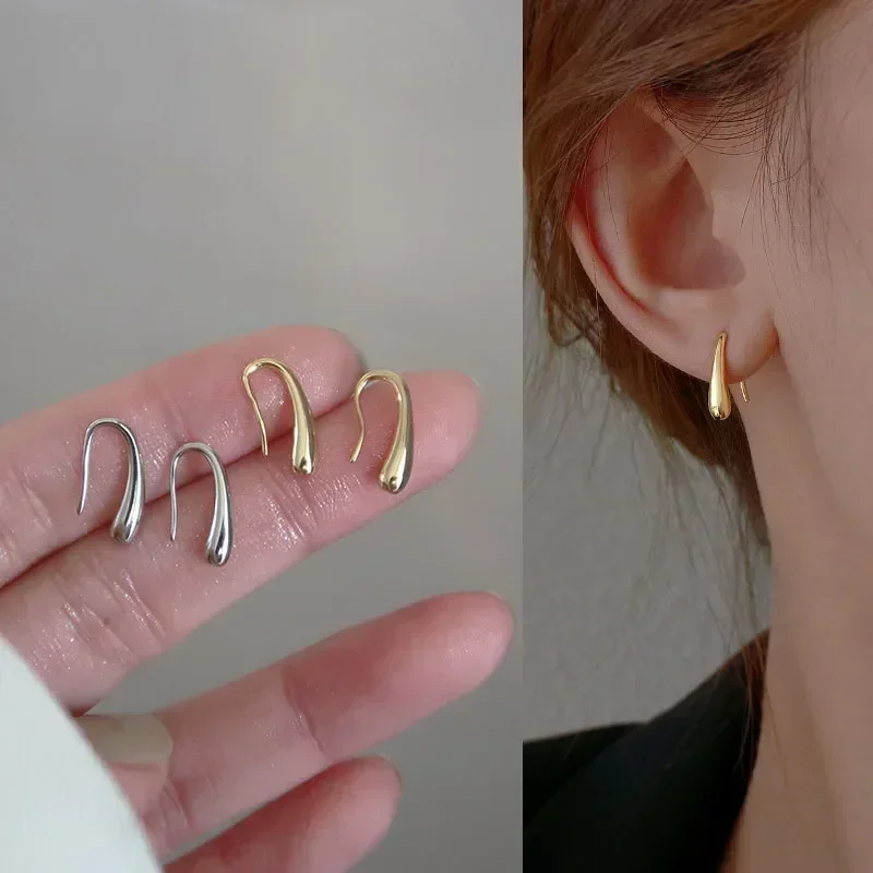 أقراط فضية اللون بسيطة على شكل قطرة الماء للنساء أنيقة ومزاج بسيط Ins مجوهرات كلاسيكية هدايا الحفلات ÓГЛ #2