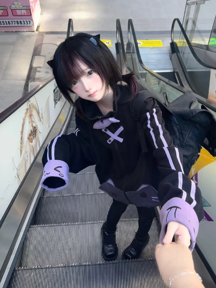Original Japanese Subculture Harajuku Style Cute Y2K Jacket Stand Collar Long Sleeve Kawaii Loose Casual Zipper Sweatshirt Women