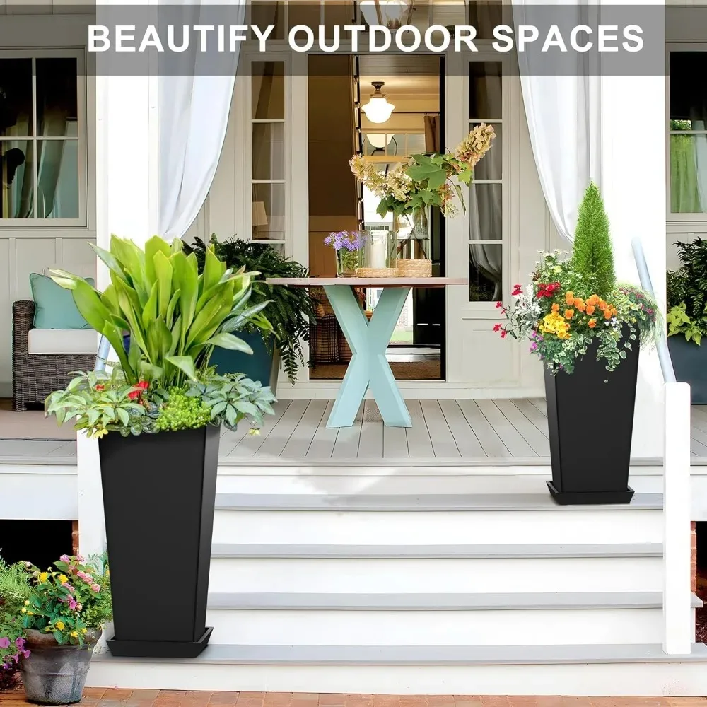 Outdoor Planter Larger Flower Pots Indoor Taper Garden V-Shape Tall Planters 24 inches Garden Pots Planter - Black（2 Packs）