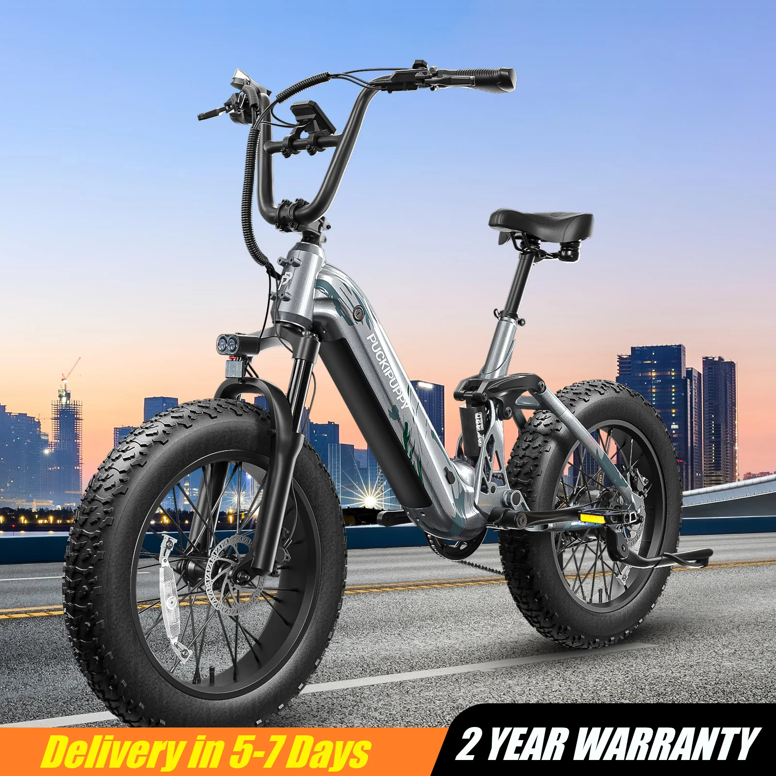 

PUCKIPUPPY Corgi Electric Bike for Adults 960W 48V 20Ah Battery 20'' Fat Tire 7 Speed Full Suspension Ebike with 2-Year Warranty