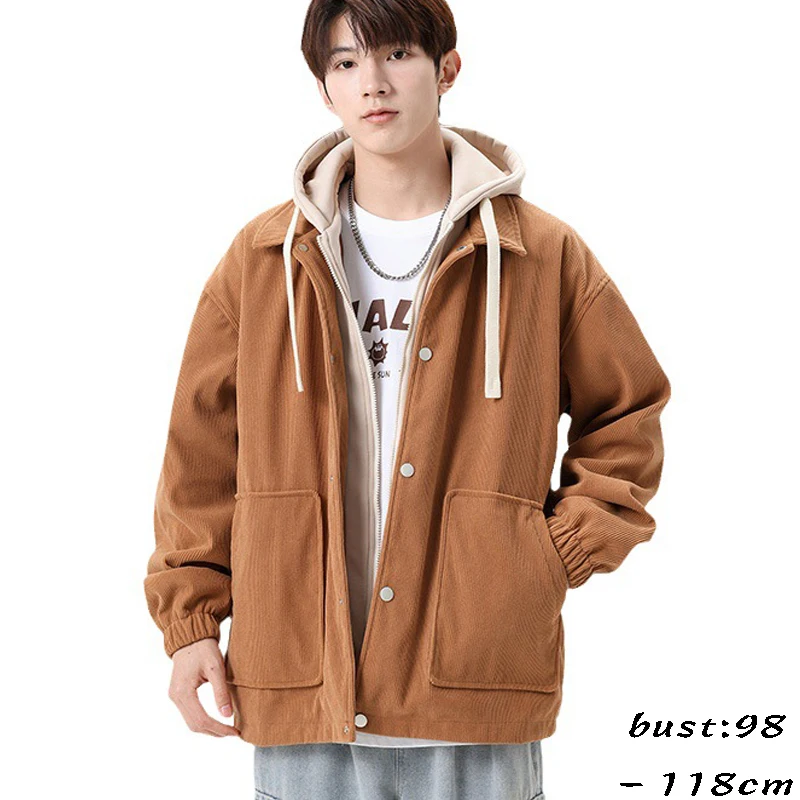 

high quality corduroy hooded jacket coat for men big size zip up new spring autumn 2024 causal clothing - black brown green