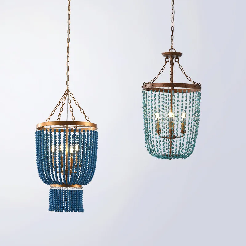 Green Turquoise Bohemia Blue Beaded Chandelier Bedroom Lighting Vintage Gold Metal Dining Room Chandeliers 4 Lights In Foyer