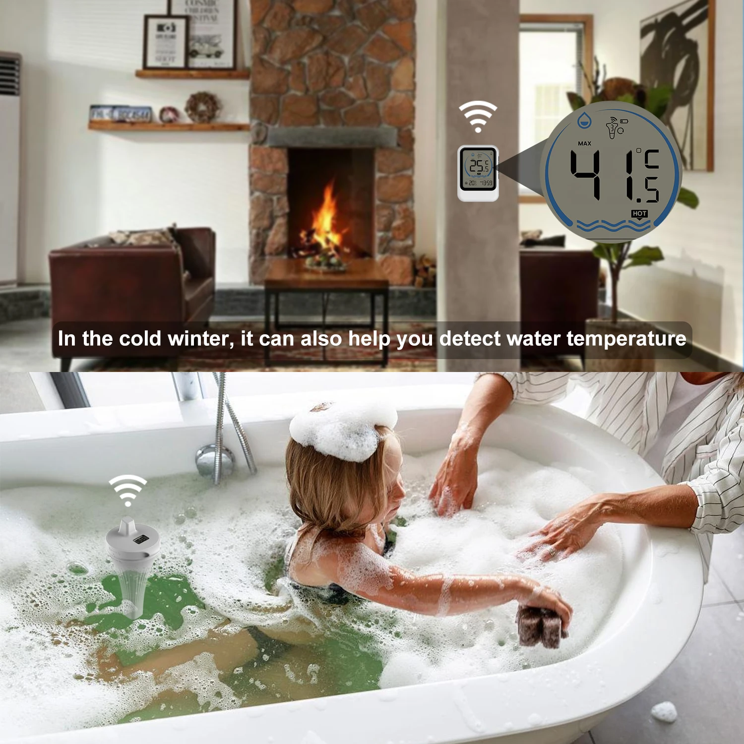 Wireless Digital LCD Pool Thermometer Clock Floating Swimming Pond Bathtub Aquarium Tank Water Indoor Temperature Monitor Record