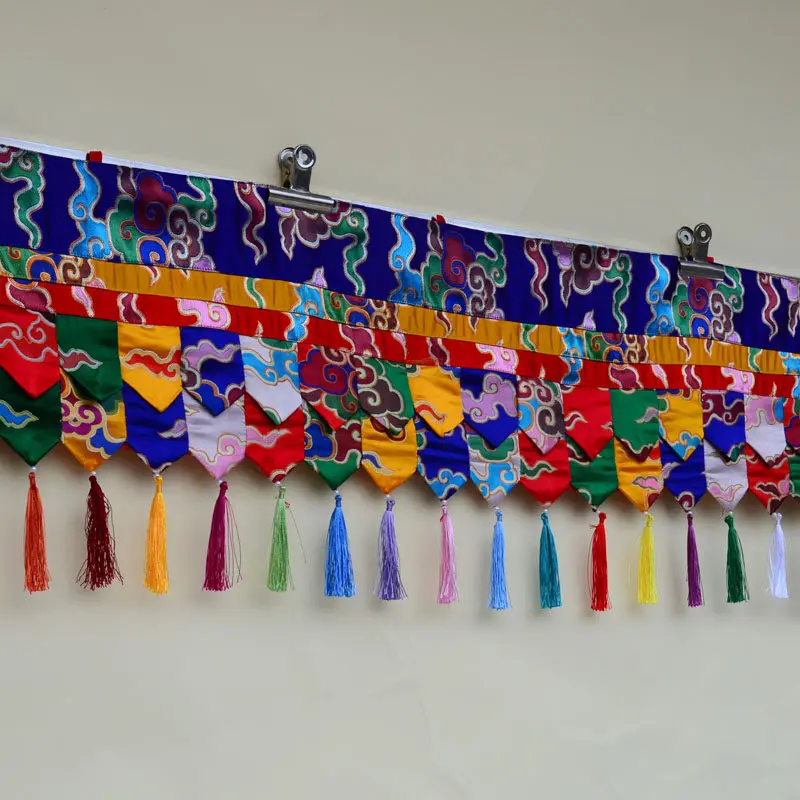 Auspicious Cloud Five Color Pointed Valance Tibetan Style Wall Hanging and Table Border for Shrine Decor, Ritual Accessory