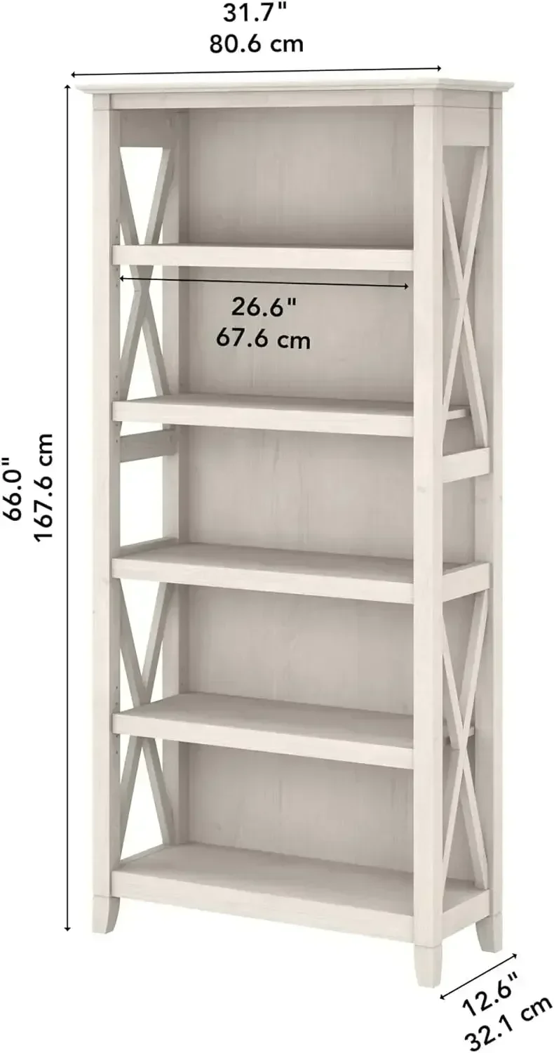 Key West Bookcase Shelf in Linen White Oak | Farmhouse Bookshelf Display Cabinet for Library, Bedroom, Living Roo