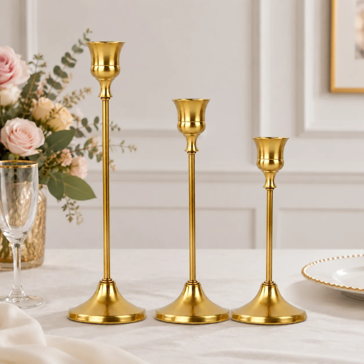 Vintage Elegant Set of 3 Metal And Aluminum Tabletop Candle Holders for Wedding Anniversary Home Hotel Decor view 5