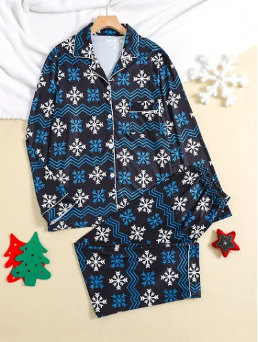 Christmas Pajamas Family Set Child Long Sleeve Pants Woman Satin Pajama Sets 2 Piece Lady Lounge Pyjamas Women Pijama Sleepwear.