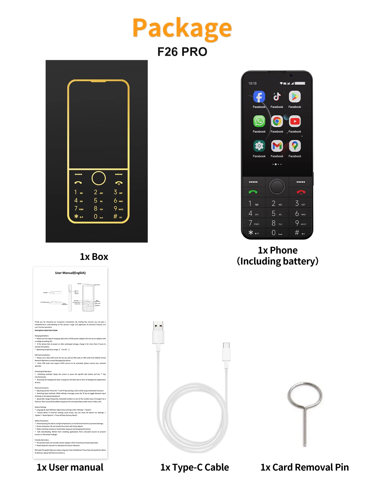 UNIWA F26 Pro 4G 3.5'' Touch Screen Keypad Phone Android 11 2GB+16GB 2850mAh Dual SIM Card Cellphone Whatsapp Google Smartphone