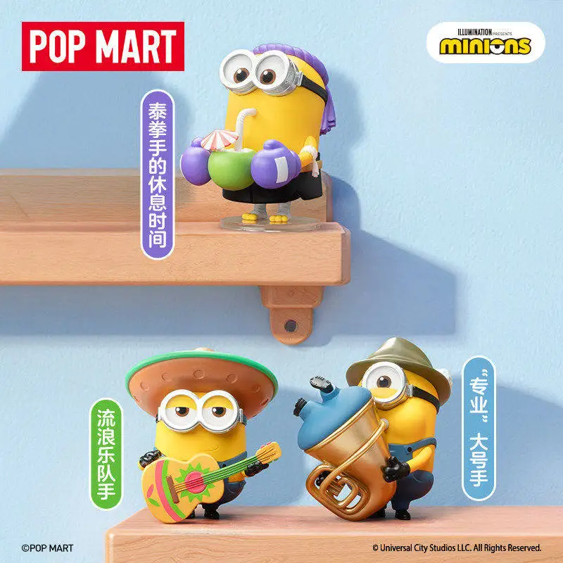 

Новая оригинальная серия POPMART Minions Bello World: Коллекционная игрушка-сюрприз (слепая коробка), милый трендовый настольный декор, подарок на день рождения