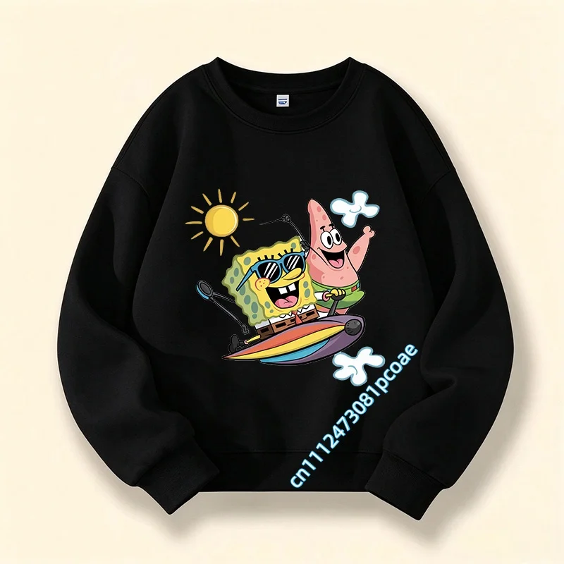 SpongeBob SquarePants New Children's Round-neck Pullover Shirt Boys' Sports Shirt Girls' Casual Top Cartoon Print Hoodie