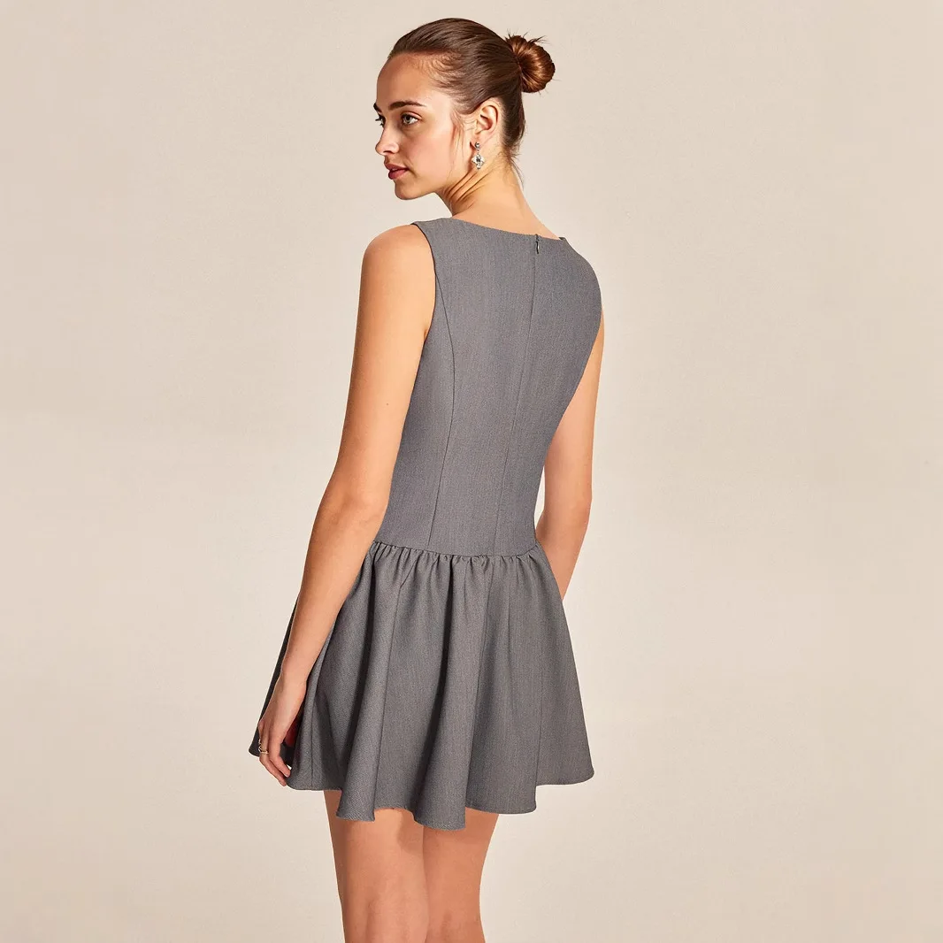 2025 Summer New Women Sleeveless Casual Button A-line Skirt with Lotus Leaf Edge Elegant Mini Female Vestidos