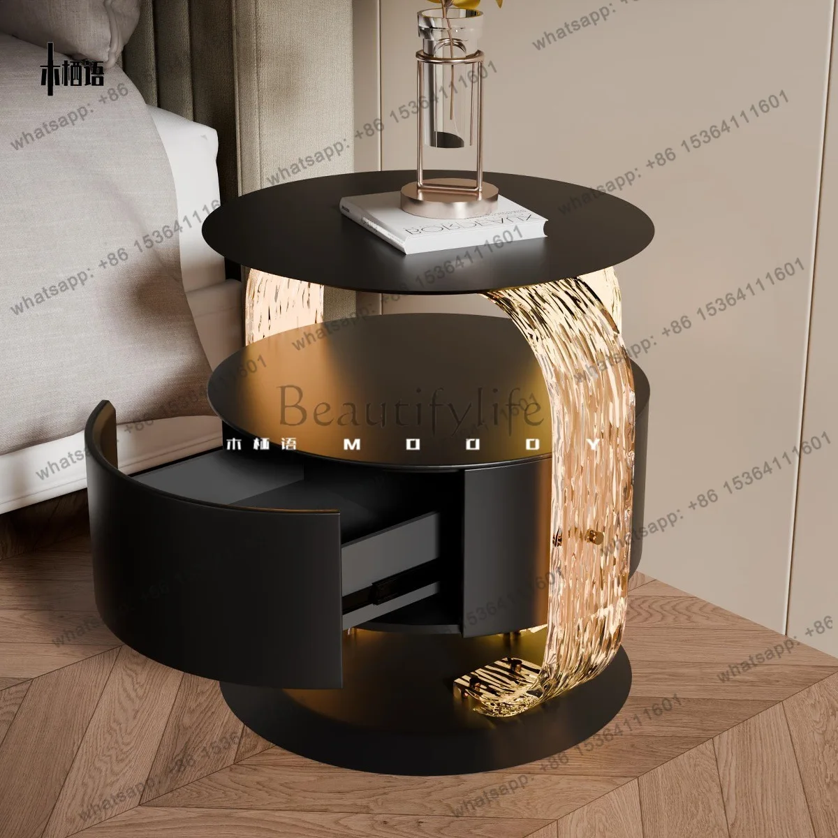 LS Villa Italian Light Luxury Acrylic Nightstand, High-End Small Coffee Table Creative Designer Art