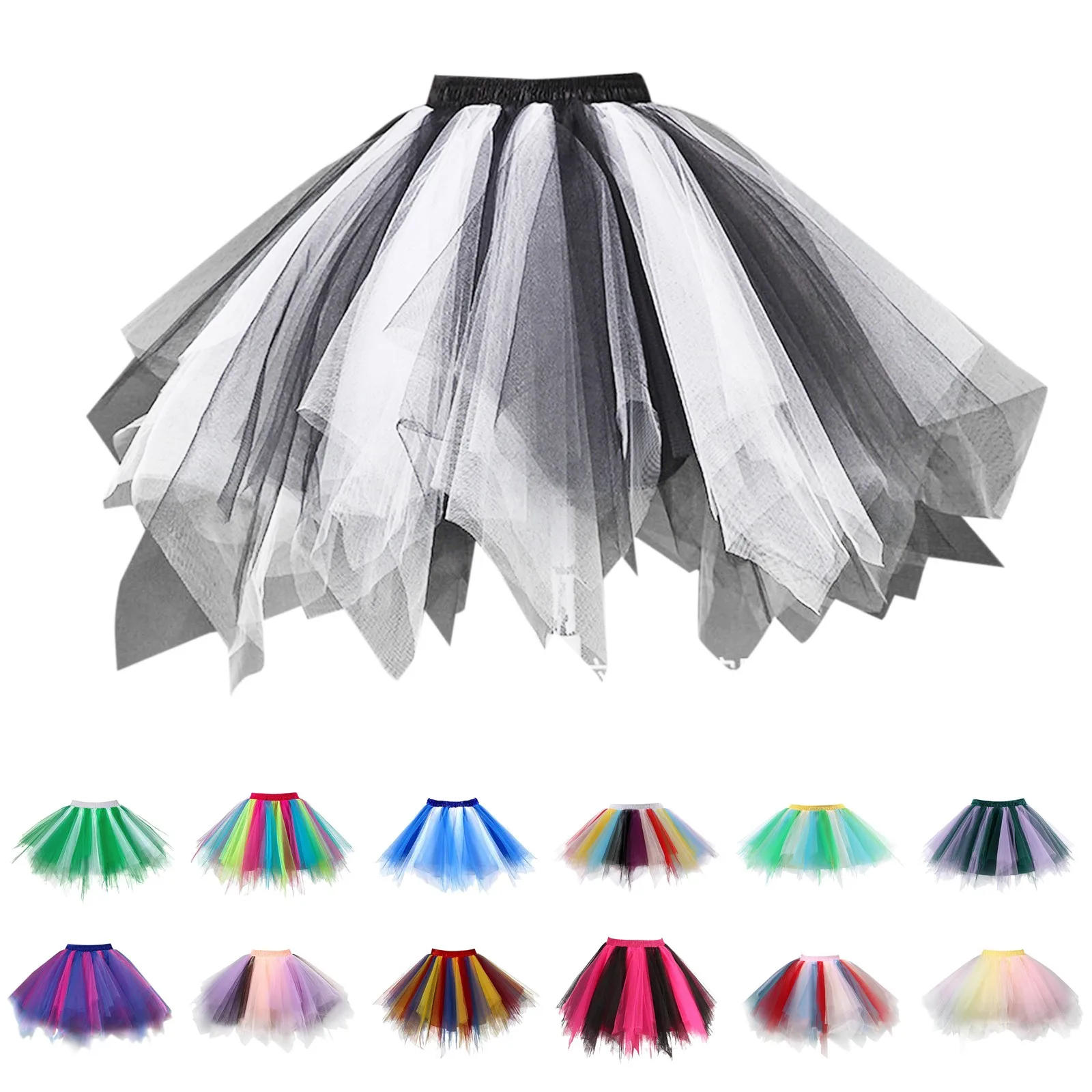 Women'S Short Party Tutu Ballet Bubble Dance Skirt Colorful Retro Multi Layer Tulle Petticoat Dance Dress Prom Evening For Lady