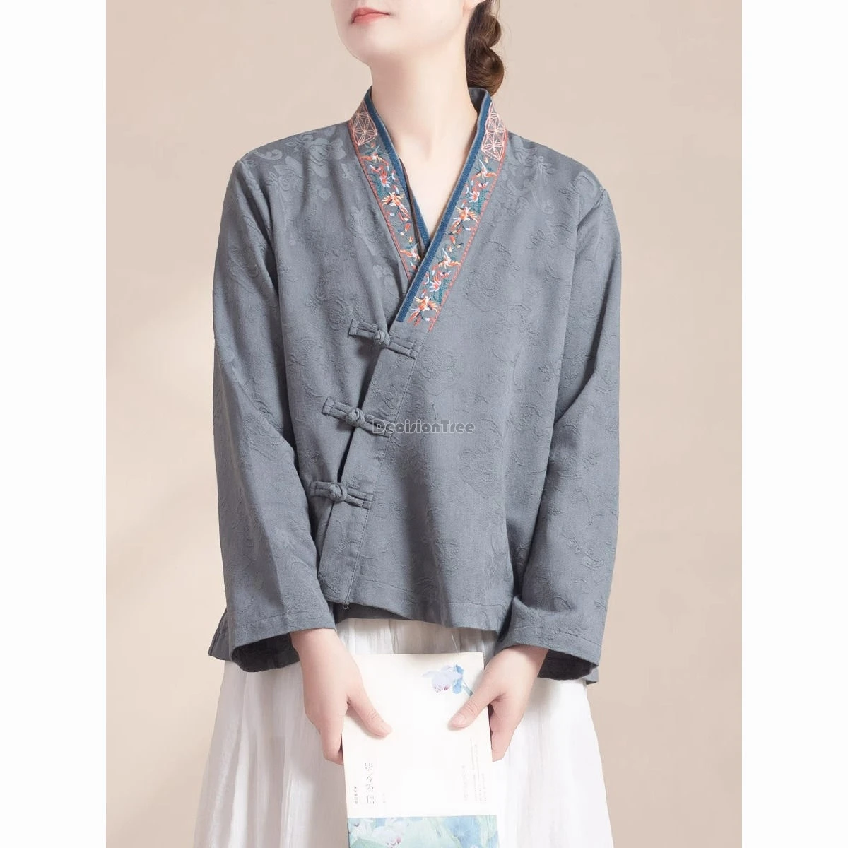 

2024 retro chinese style chic collar embroidery hanfu top summer loose comfortable cotton linen top elegant dainty zen garment