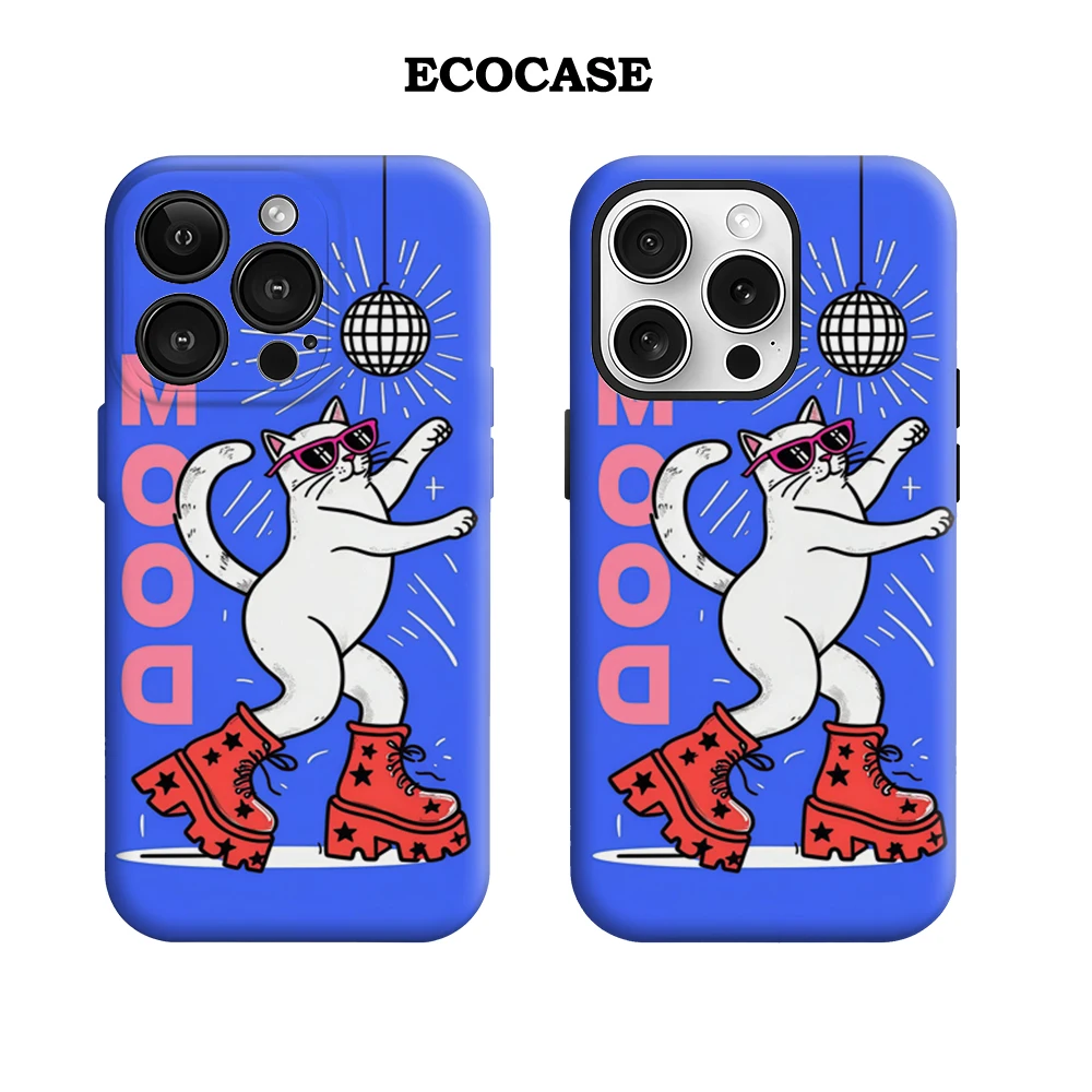 ディスコキャット ムードイラスト iPhone17 必需品 スマホケース iPhone 17 16 15 14 13 12 Pro Max Plus 二層構造背面カバー