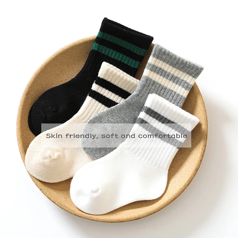 Fashion Striped Children Socks Soft Breathable Toddler Cotton Sock 0-2Year Boys Girls Infant Middle Tube Socks Children Footwear