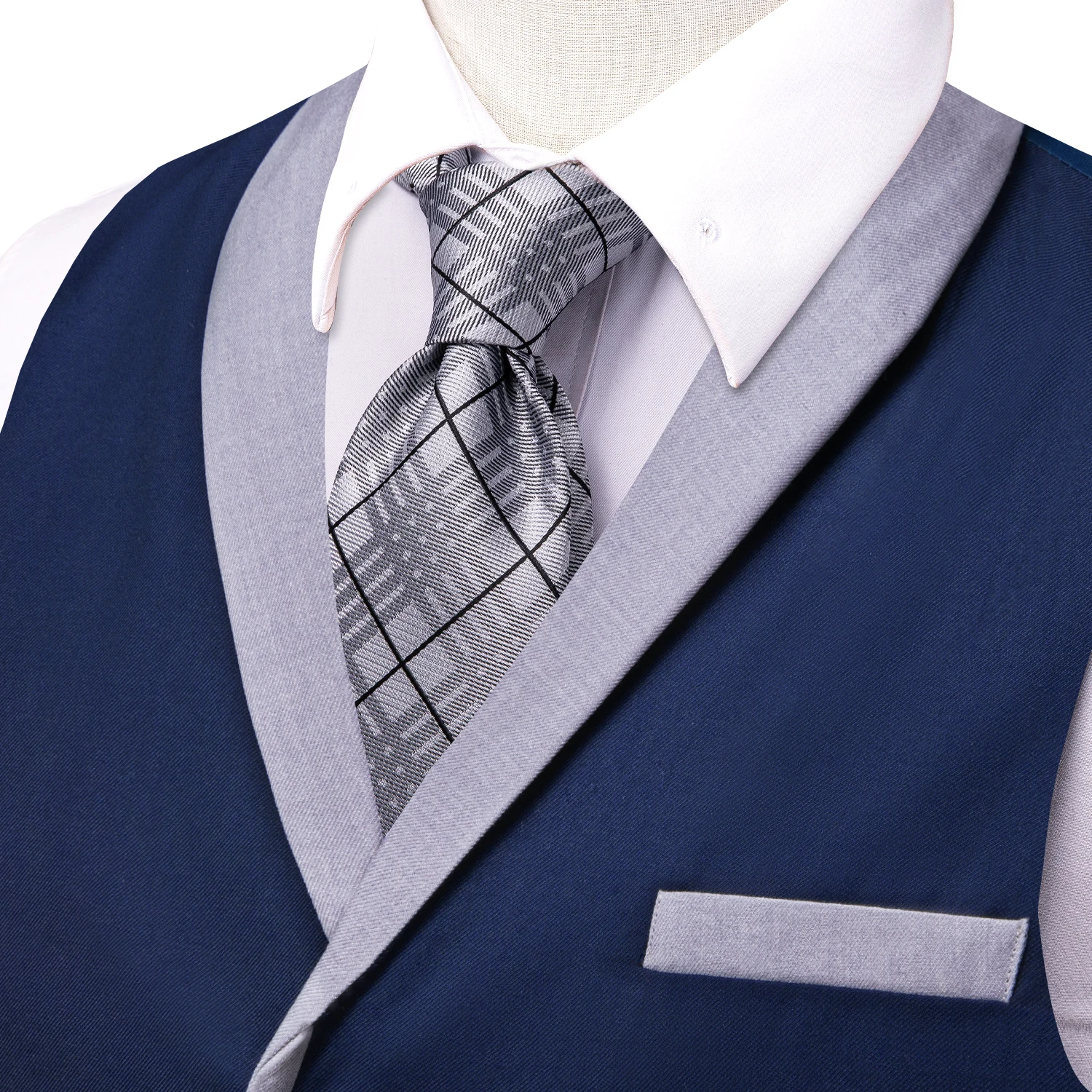 Hi-tie Navy Blue Grey Shawl Jacquard Collar Suit Vest Slim Fit Waistcoat for Wedding Groomsmen V-Neck Tuxedo Sleeveless Jacket