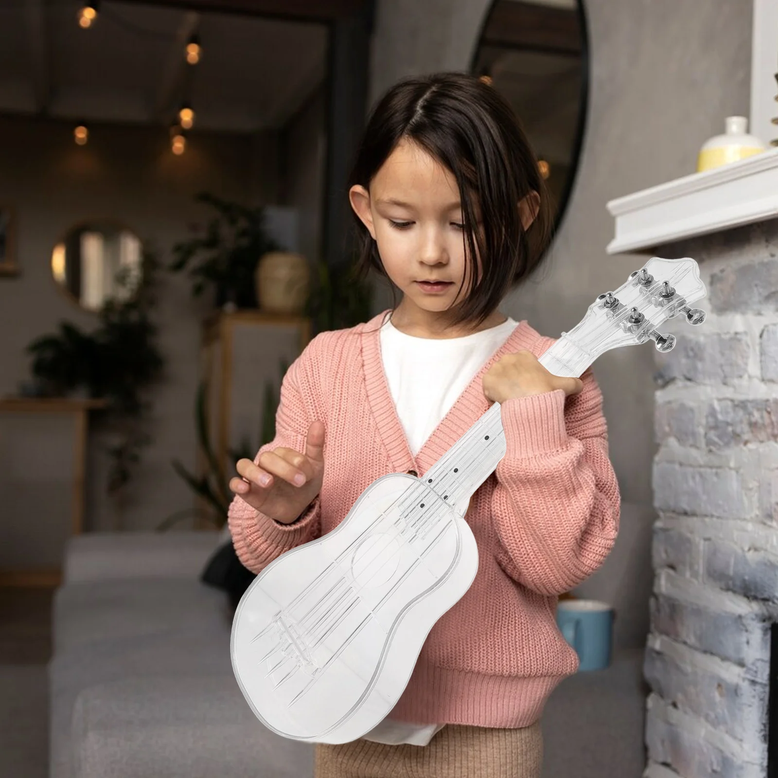 

1 Set 21-Inch Transparent Ukulele Portable Chic Air-Nova Composite Lightweight Resonant Fingerboard Comfortable String Ukulele