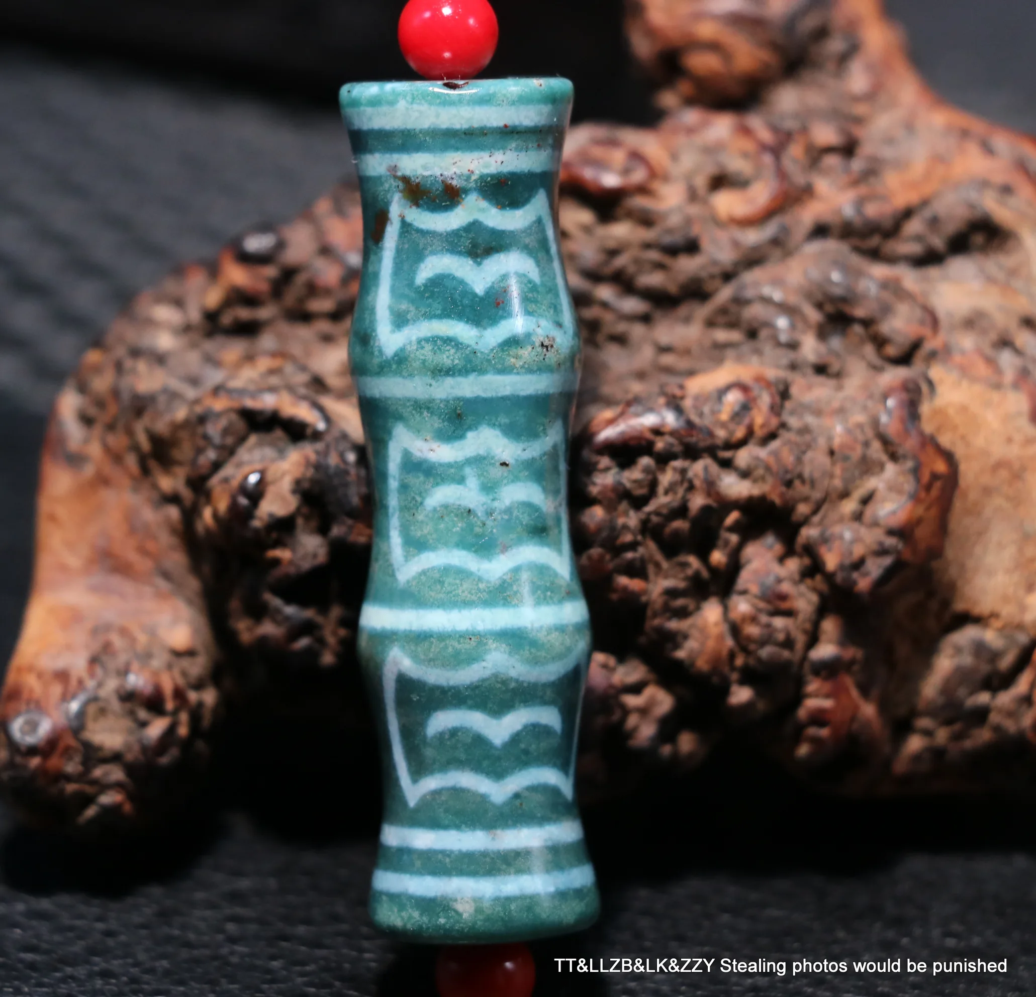 

Magic Energy Tibetan old Agate Dapeng Bird Freedom Bamboo Shape dZi Bead Pendant Talisman Timestown