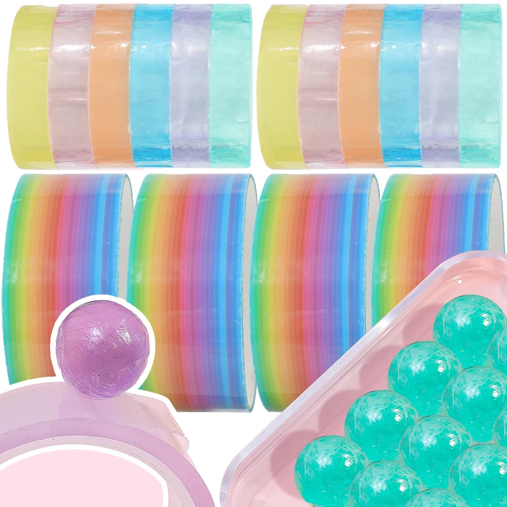 6PCS Craft Crystal Tapes Supplies Children's Fun Sticky Handmade DIY Ball Tape Toys Craft Tape Supplies Sticky Rolling Tapes