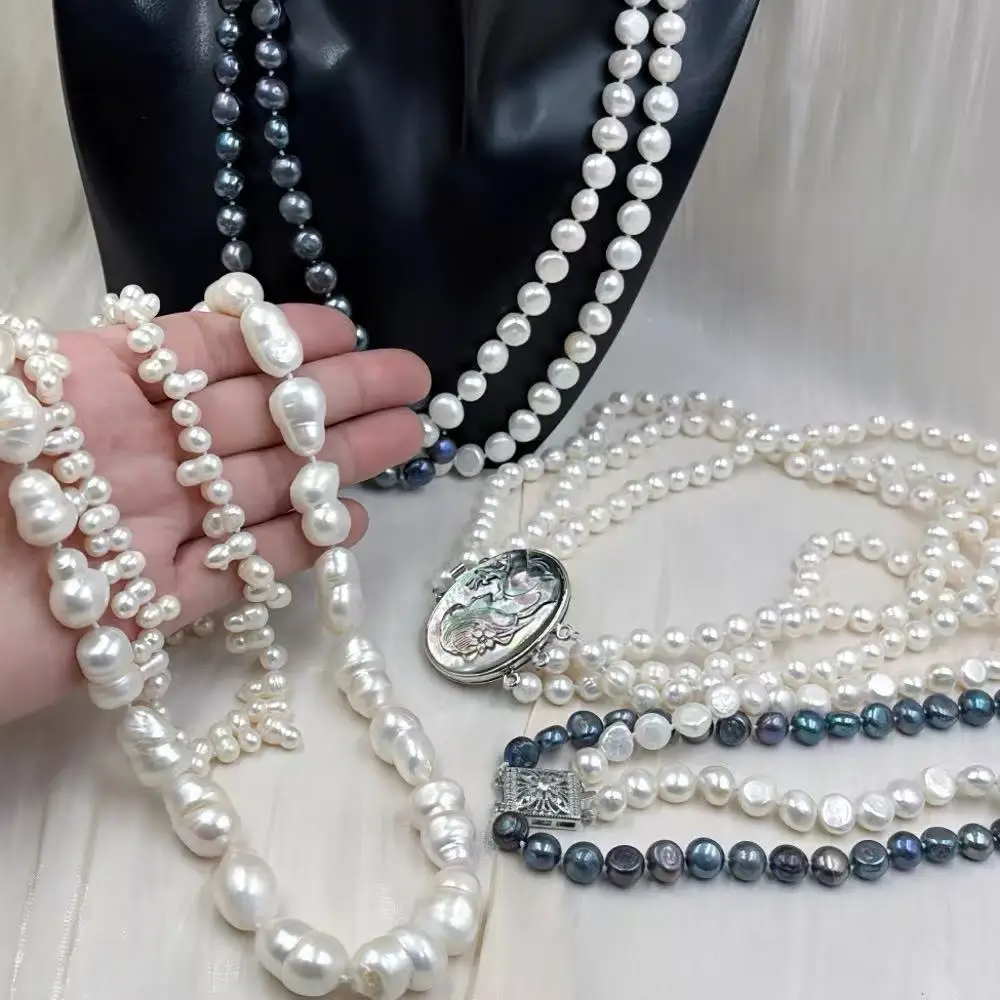 

2-слойное ожерелье из настоящего натурального пресноводного белого жемчуга, роскошный подарок для мамы, женщин, ювелирные изделия, колье-чокеры, ожерелье 18 дюймов
