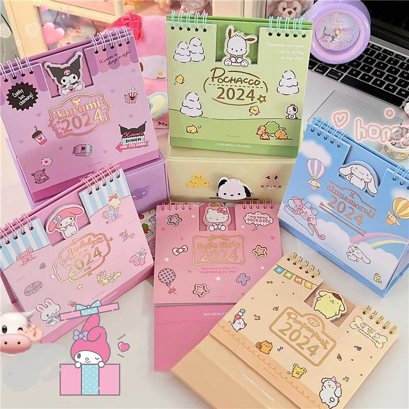 Kawaii Sanrios Anime Kuromi Melody Cinnamoroll Calendar 2024 Daily Plan Schedule Desk Desktop Decor Students Stationery Supplies