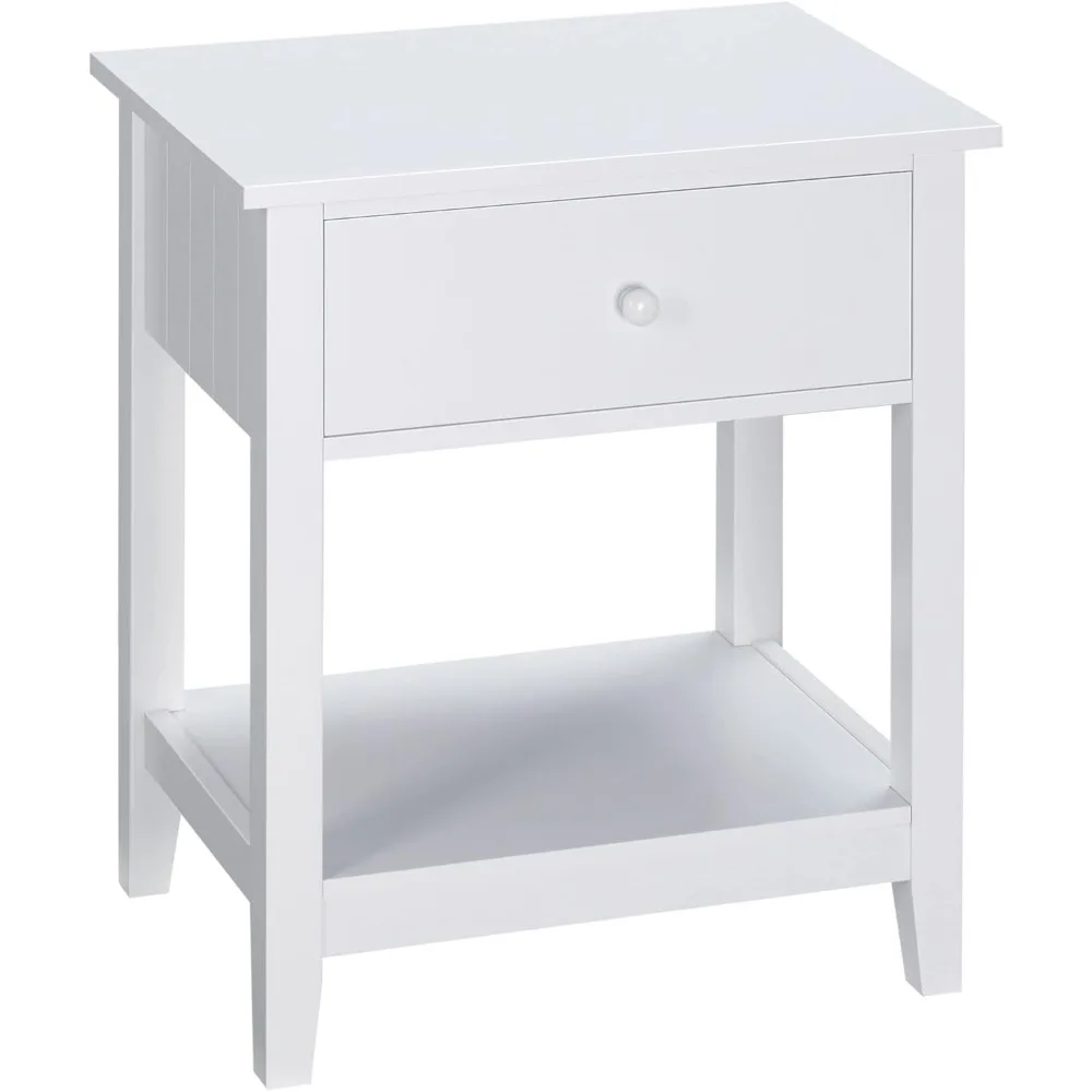 

End Table, 2-Tier Side Table with Drawer and Storage Shelf, Modern Side Table for Living Room, White