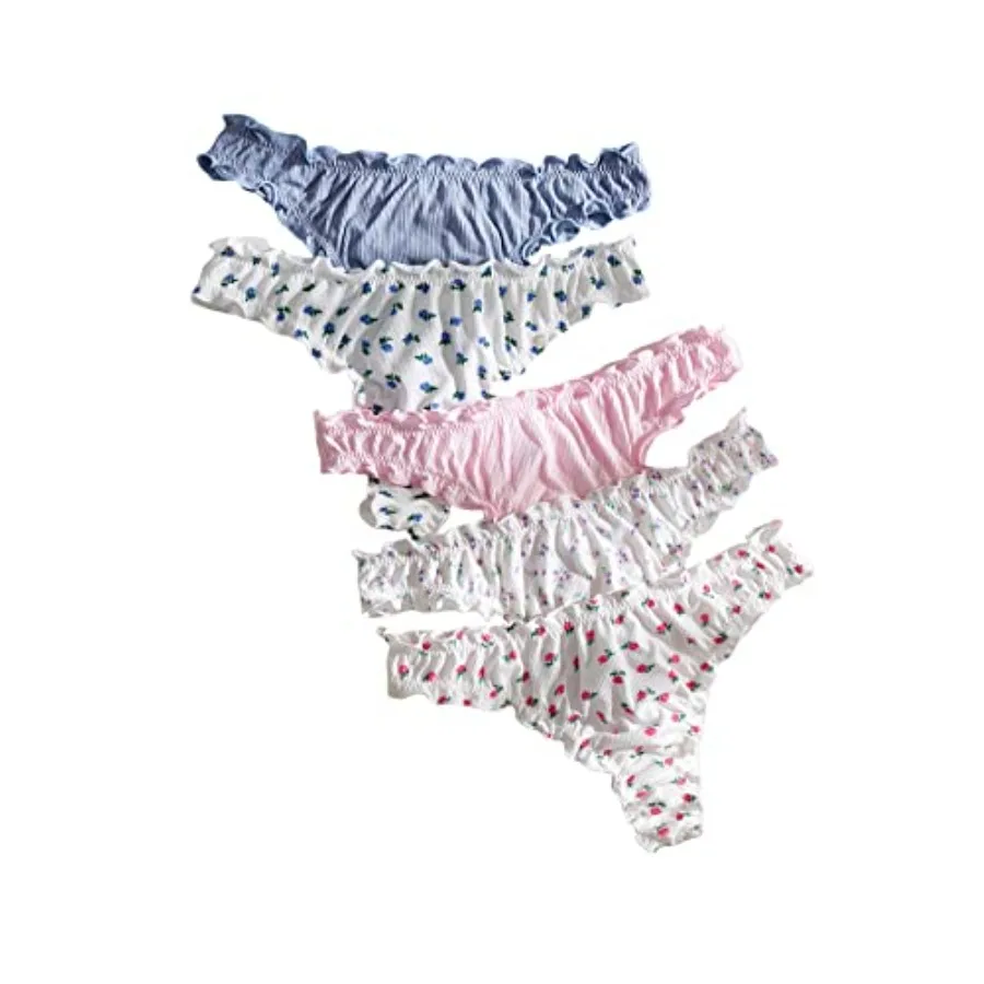 

GORGLITTER Women's 5pack Cute Panties Floral Print Low Rise Frilly Panties Coquette Underwear Set