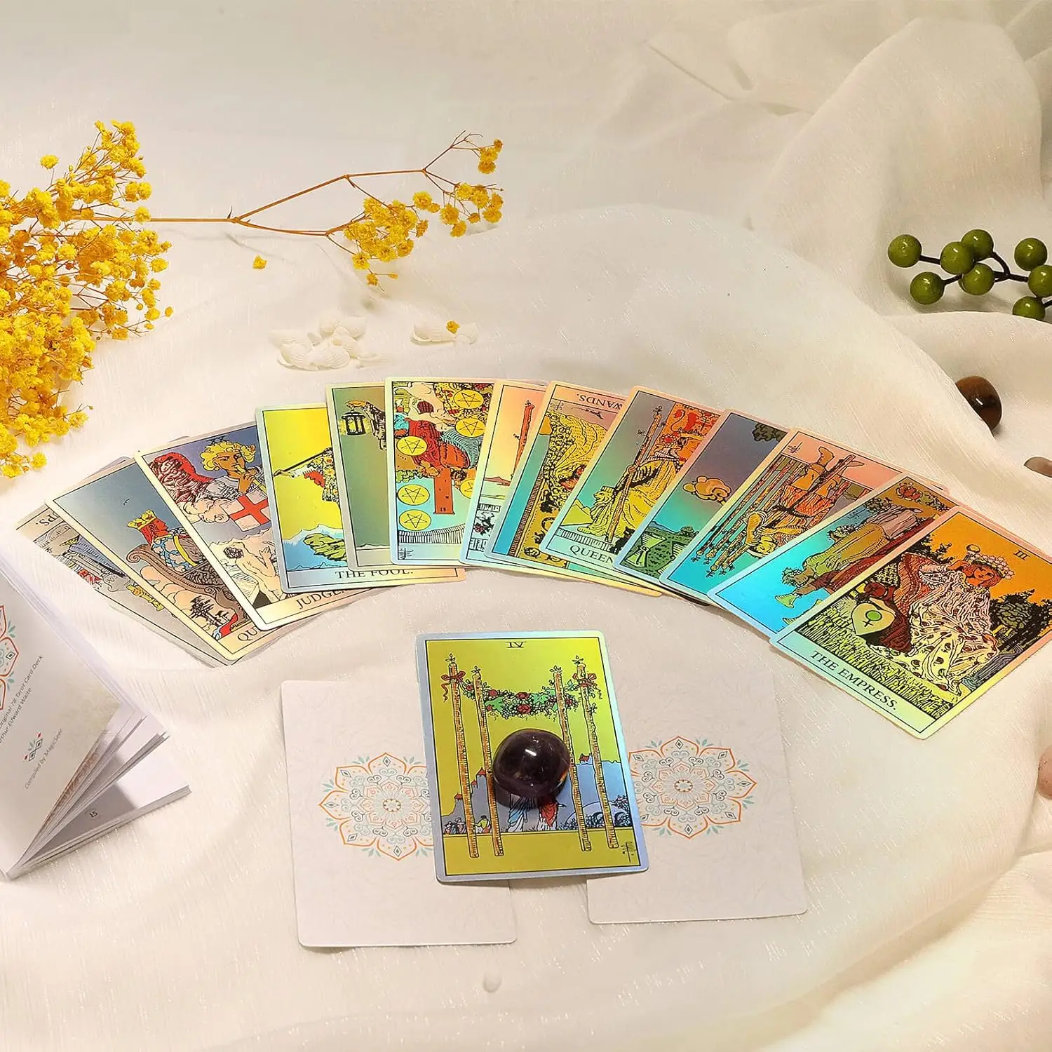 Regenbogen-Tarotkarten-Set, Tarotkarten für Anfänger, Holografisches Tarot-Deck, 78 Stück, Englisch, Für Spirituelles Wachstum – Detail 2