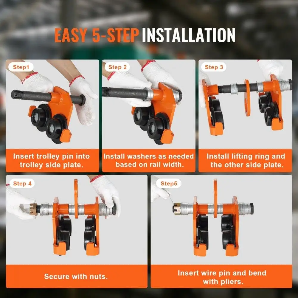 Ручная тележка, грузоподъемность 2200 фунтов/1 тонна, тележка с двухколесными колесами, регулируемая для ширины фланца i-Beam от 2,5 до