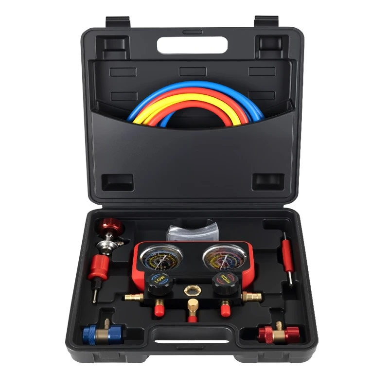 

Automotive air conditioner refrigerant double gauge