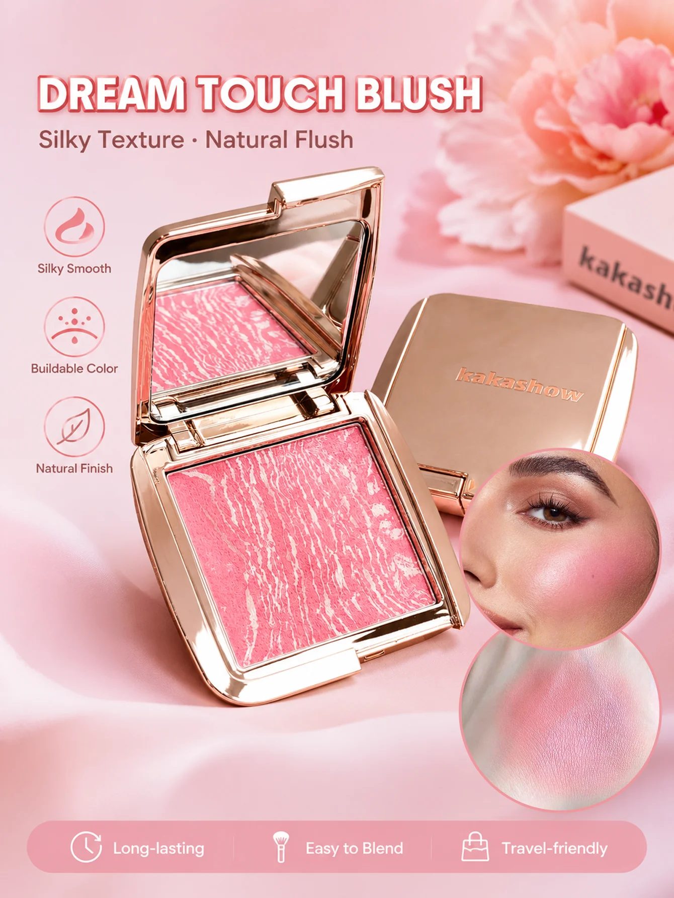 Marble Pattern Blush Powder Natural Glowing Cheek Blush With Mirror Case KAKASHOW Long Lasting Soft Blush For Face Daily Makeup