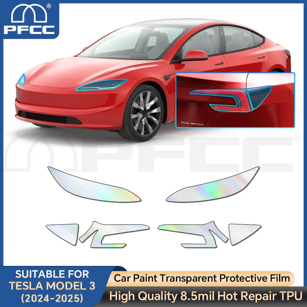 

Для Tesla Model 3 Highland 2024, предварительно вырезанная пленка для автомобильных фар, защитная пленка для краски, наклейка на корпус, прозрачный PPF, ТПУ, прозрачный