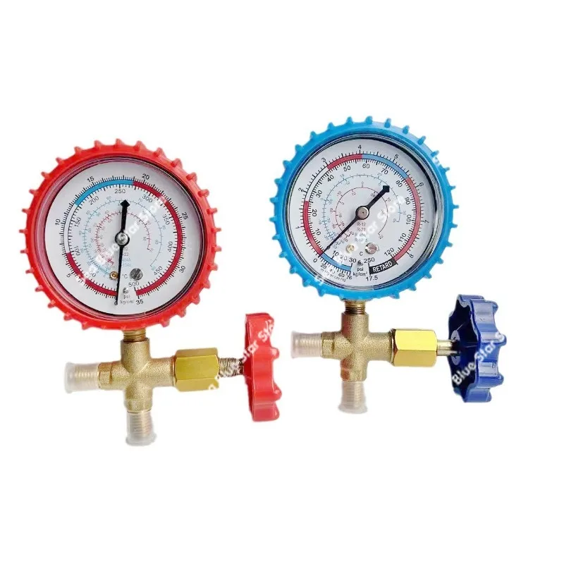 Air Conditioner Fluoride Tool Pressure Gauge Freon Refrigerant Single Gauge High and Low Pressure Red and Blue Single Gauge Head
