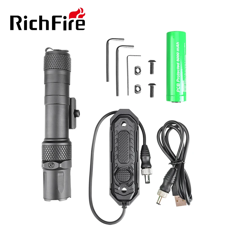 RichFire SFD-092L Rechargeable LED Flashlights 2000LM Super High Optical Weaponlight with Picatinny Rail Mounted for Hunting