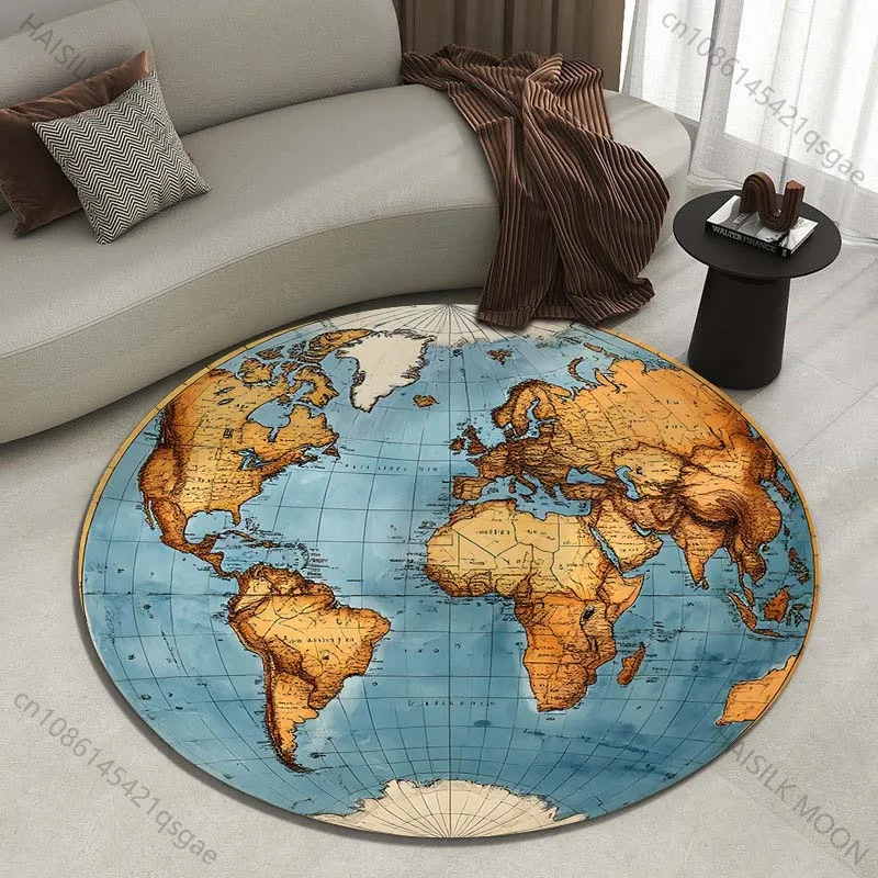 Multiple sizes Vintage globe map Print Round Carpet Living Room Bedroom Table Chair Sofa Decorative Carpet Luxury gifts