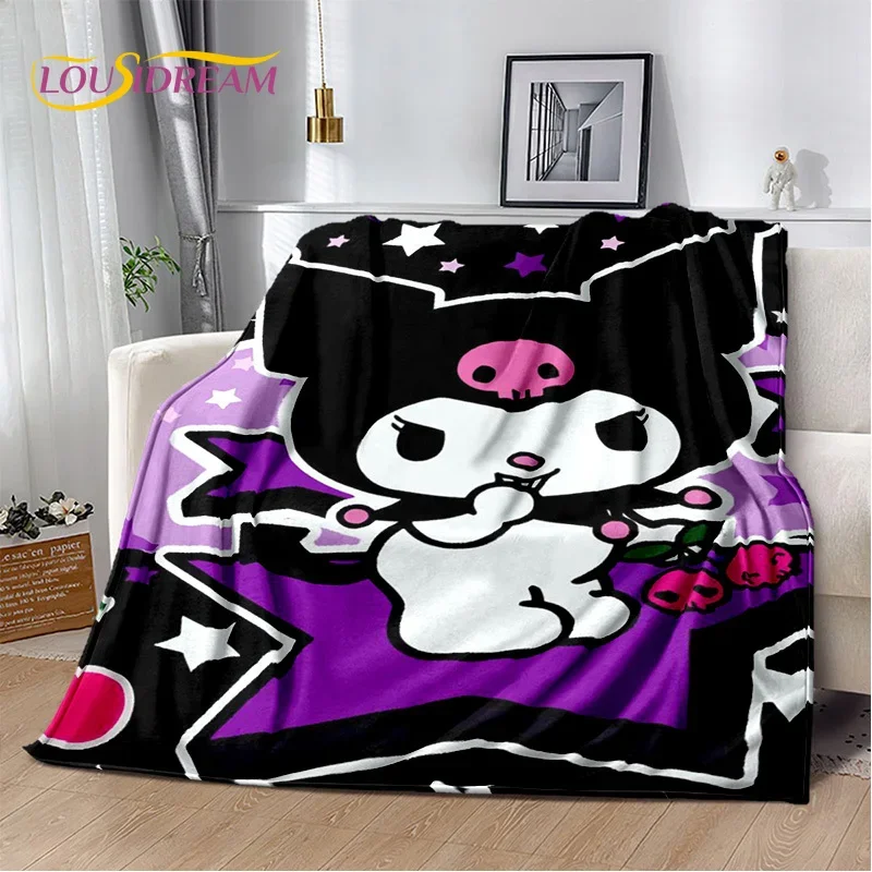 Cute Kuromi Cartoon Sanrio Girl Soft Blankets,Keep Warm Throw Blanket Comfortable Blanket for Picnic Beds Sofa Home Bedroom Kids