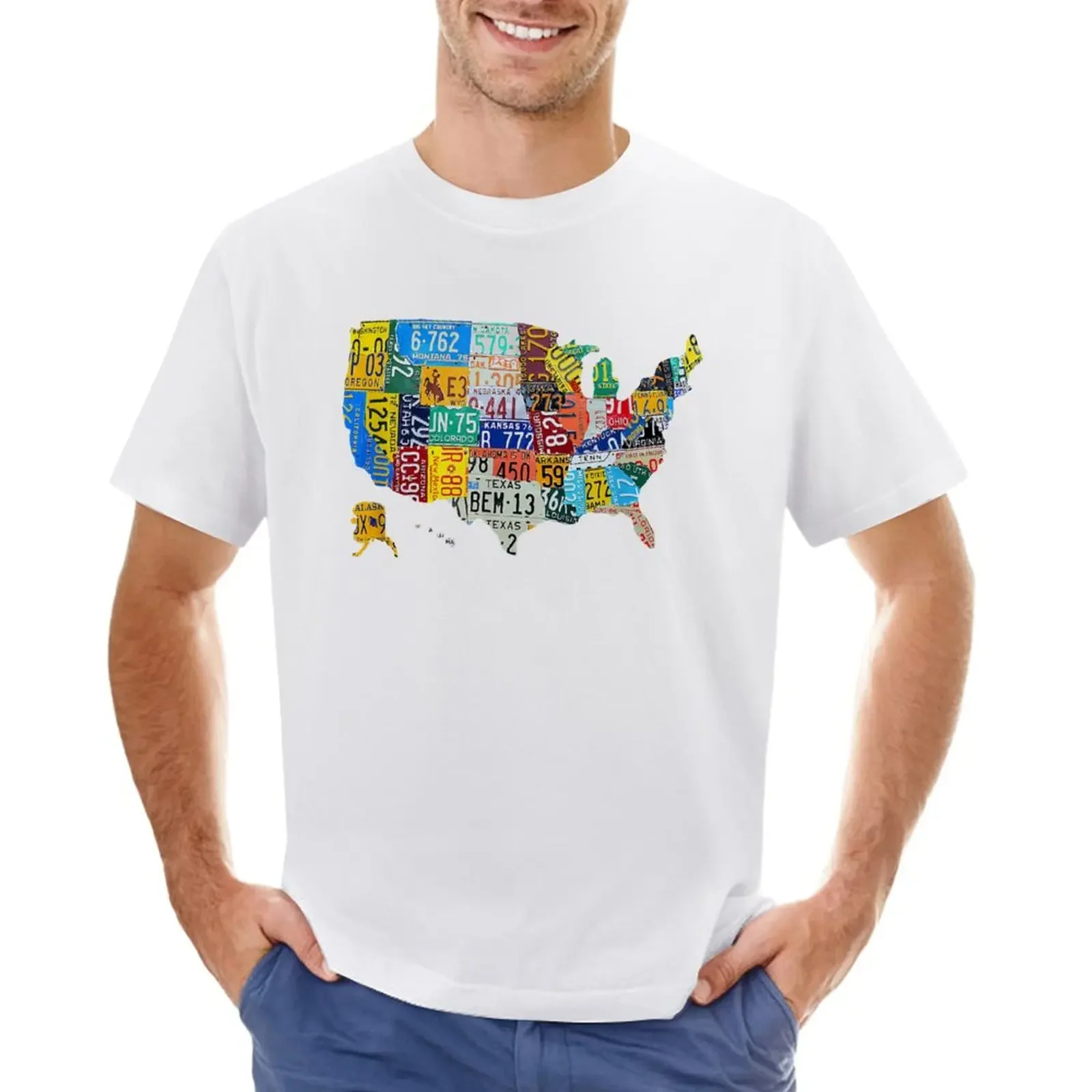 Aesthetic clothing customizeds Men's t-shirts  License Plate American Flag US Map Art American Map Shirt T-Shirt