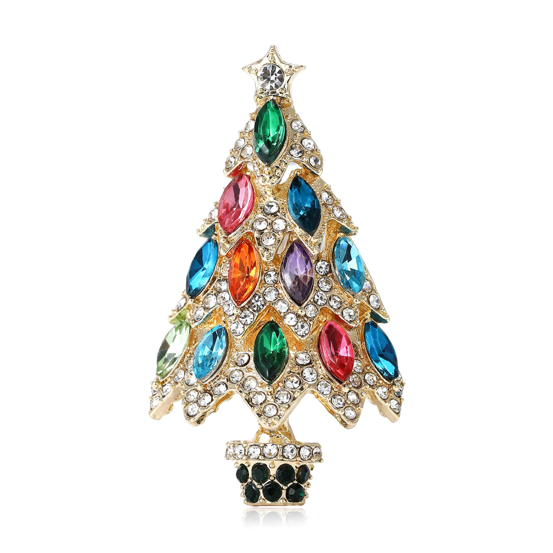 

Fashionable Colored Rhinestone Christmas Tree Brooch, Unisex High-end Festive And Elegant Clothing, Jewelry And Accessories