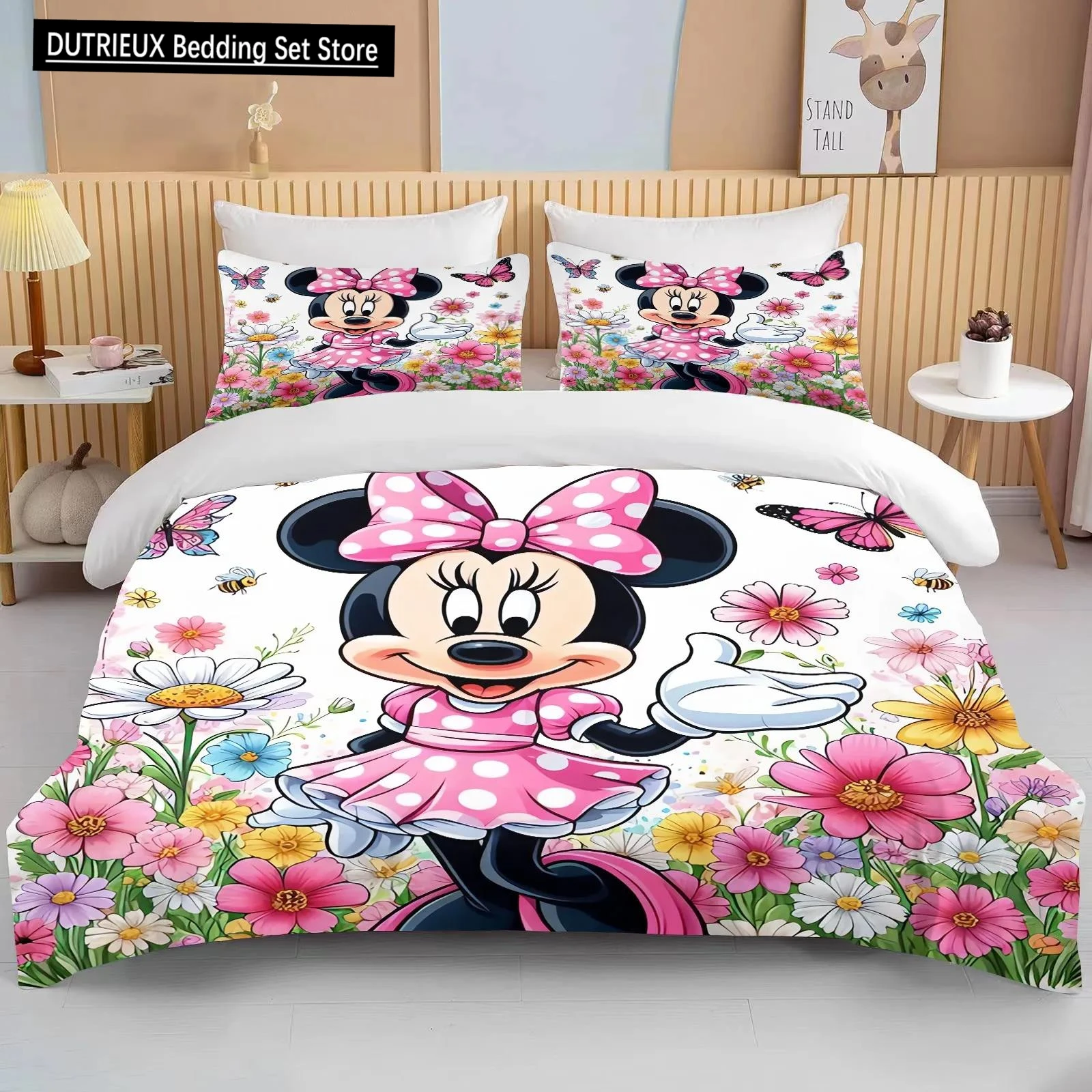 

10 Sizes Disney Minnie Mouse Printed Bedding set duvet cover 1 duvet cover 2 pillowcases adult and children bedding set Luxury