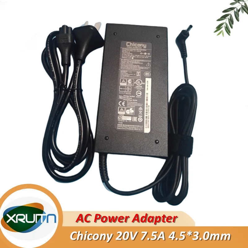 

Replacement AC Adapter for Chicony A18-150P1A A150A048P Power Supply Laptop Charger 20V 7.5A 150W 5.5x2.5mm Tip