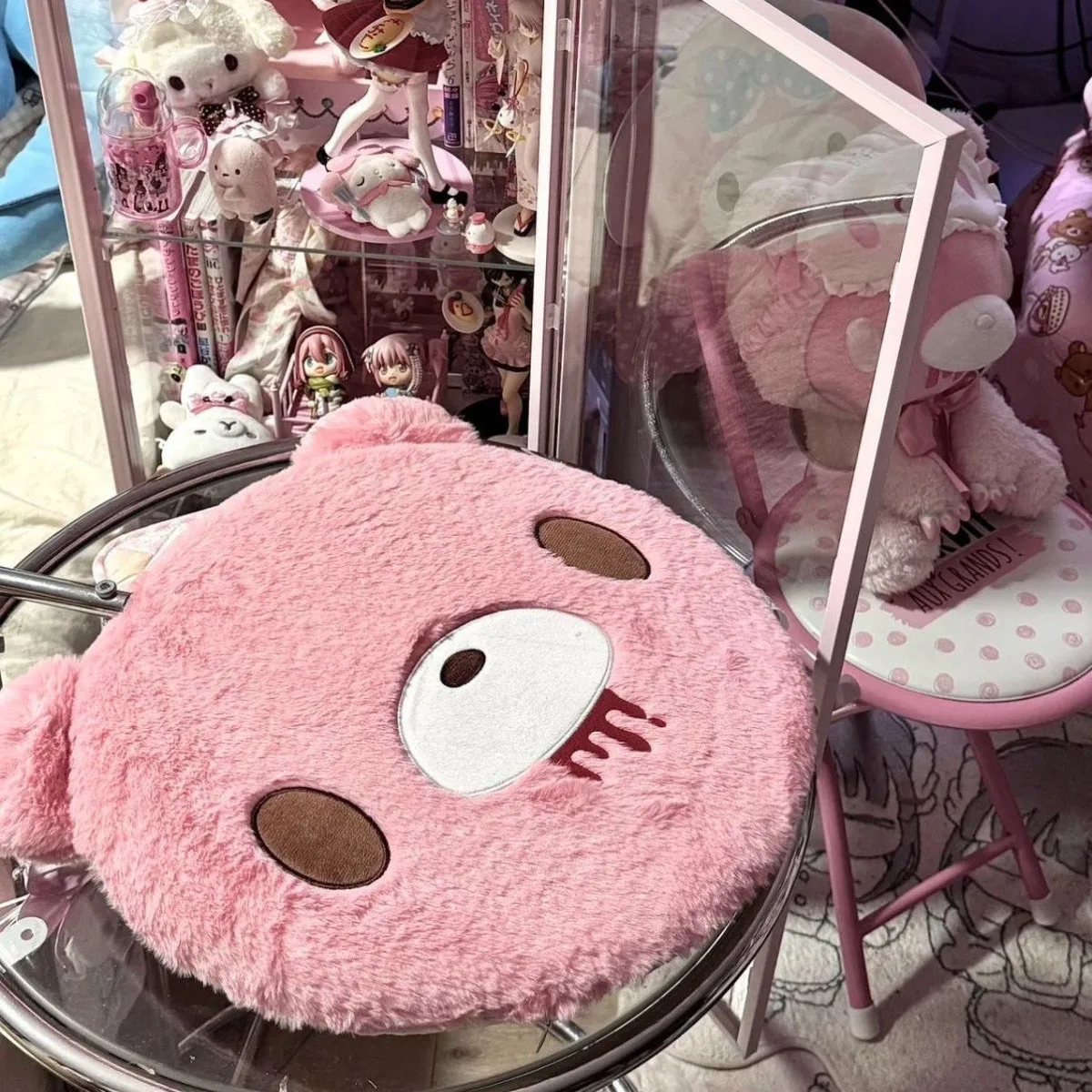 45cm Cartoon Blood Pink Bear Seat Cushion Pink Violent Bear Chair Pad Plush Thick Stuffed Sofa Chair Back Cushion Tatami