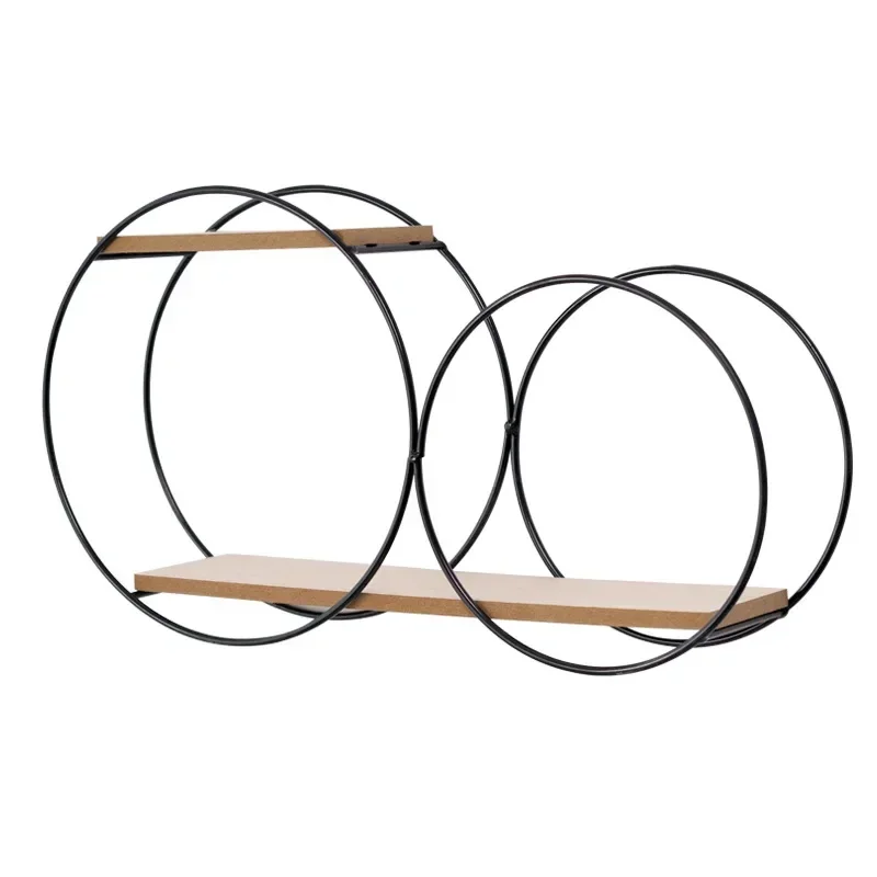 Simple bookshelf, creative circular bedroom wall decoration, fashionable, lightweight, luxurious gold plant rack