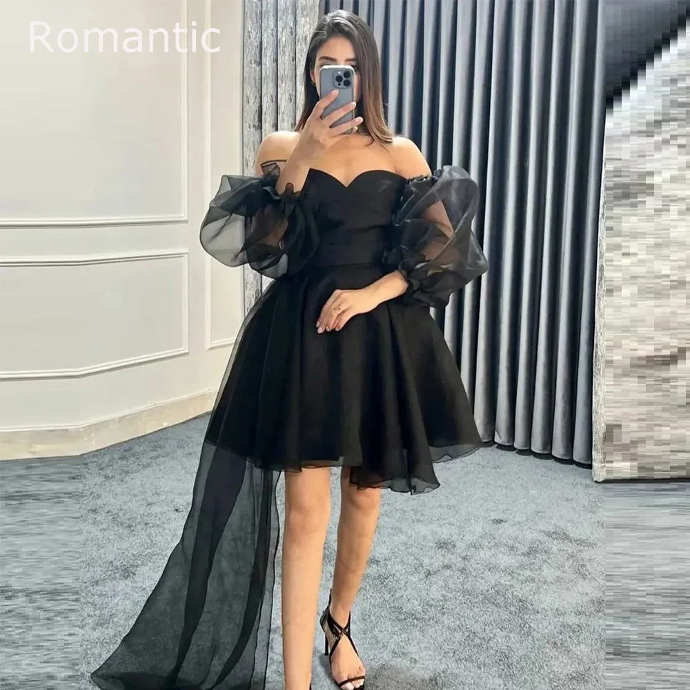 

Romantic Tulle Pleated Mini Evening Dresses 2022 A-Line Belted Women Sweetheart Party Dresses Formal Cap Puff Sleeves Prom Gown