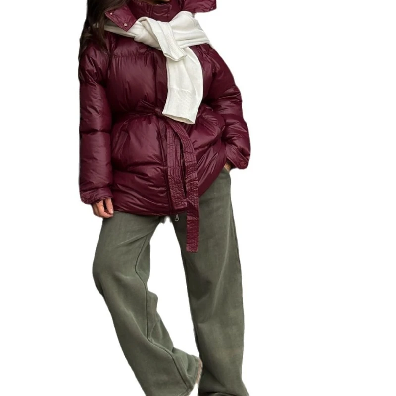 Solid Color Belt Hat Mid-length Slim Warm Cotton Suit 2025 Fashion Temperament